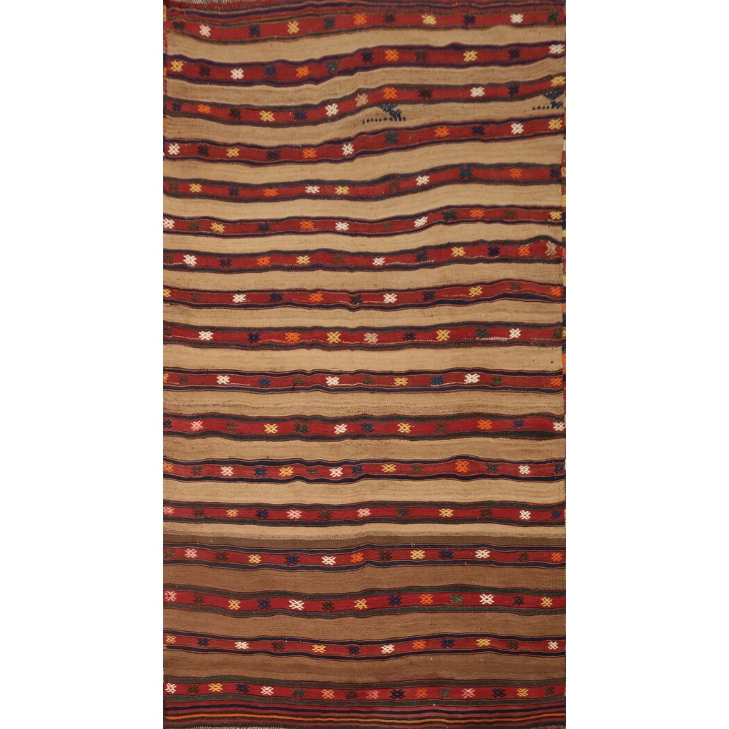 Hand Woven Oriental 100% Wool Carpet Southwestern Tribal Multi-Colored Kilim Area Rug - 9' 6'' X 5' 2''