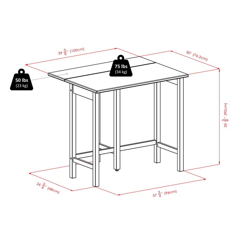 3-Pc Drop Leaf Table with Ladder-back Counter Stools, Walnut