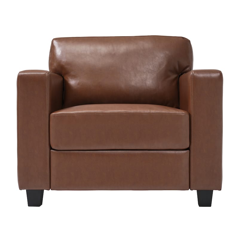 Christopher Knight Home - Harry Modern Upholstered Faux Leather Accent Armchair with Square Arms & High-Density Foam Seat