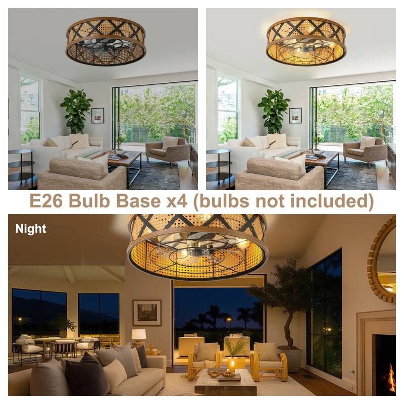 Bella Depot 23" Rustic Reattan Drum Ceiling Fan with Light and Remote 6-speed