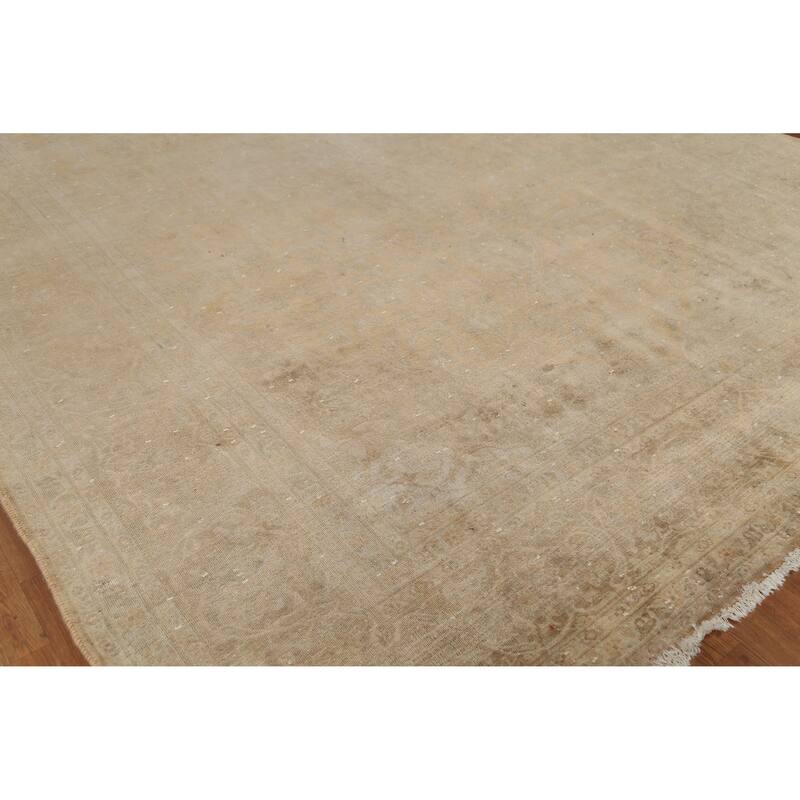 Hand Knotted Oriental 100% Wool Carpet Traditional Distressed Brown Mashad Area Rug - 13' 1'' X 9' 8''