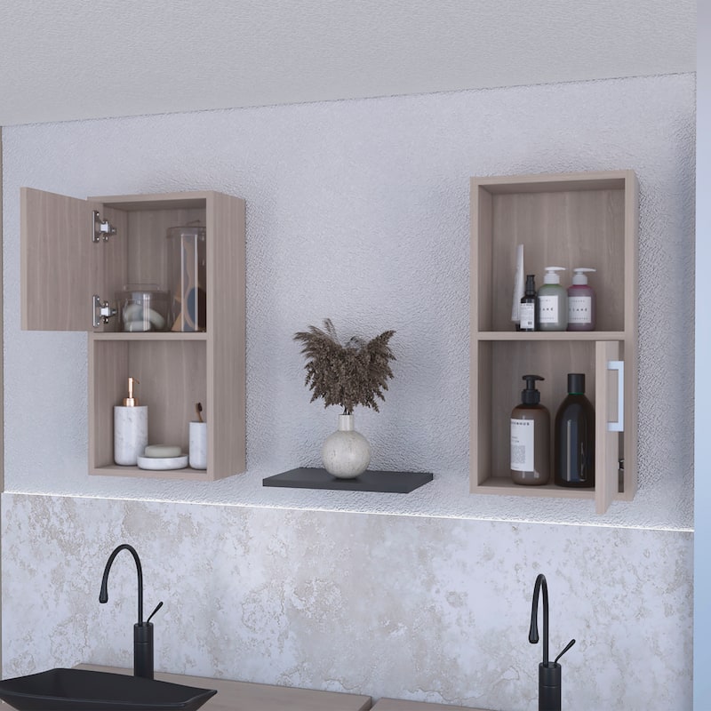 Oak 2 Bathroom Medicine Cabinets with Open Shelf