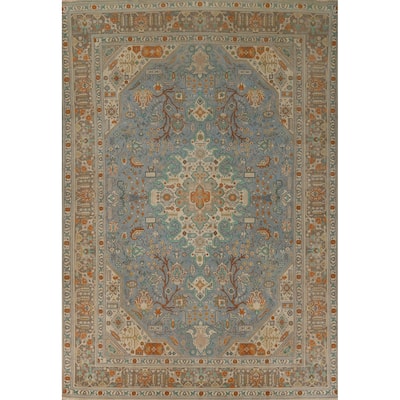 Blue Tabriz Persian Vintage Area Rug Hand-Knotted Oriental Wool Carpet - 8'3" x 11'4"