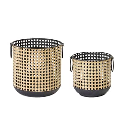 Punched Metal Pillar Candle Holders - 8.5" - Set of 2