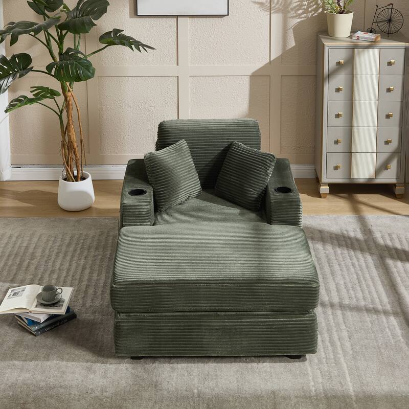 Corduroy Upholstered Chaise Lounge Sofa,Magazine bag,Detachable Cushions Deep Seat for Living Room Office