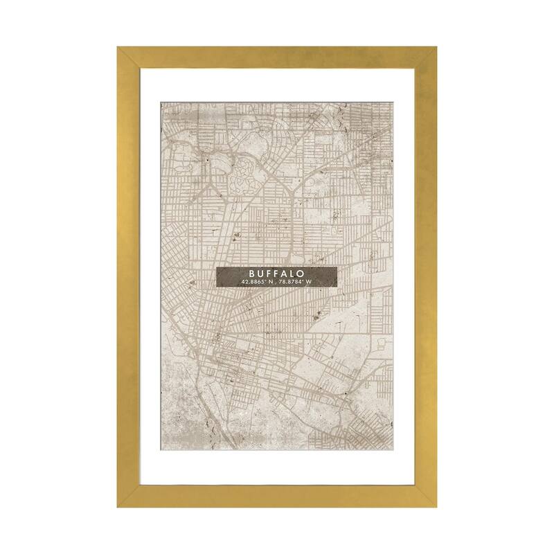 iCanvas "Buffalo City Map Abstract Style" by WallDecorAddict - Gold - 32x24x1