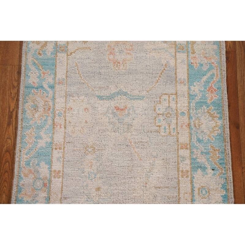 Hand Knotted Oriental 100% Wool Carpet Transitional Floral Greys & Charcoal Oushak Area Rug - 3' 0'' X 2' 0''