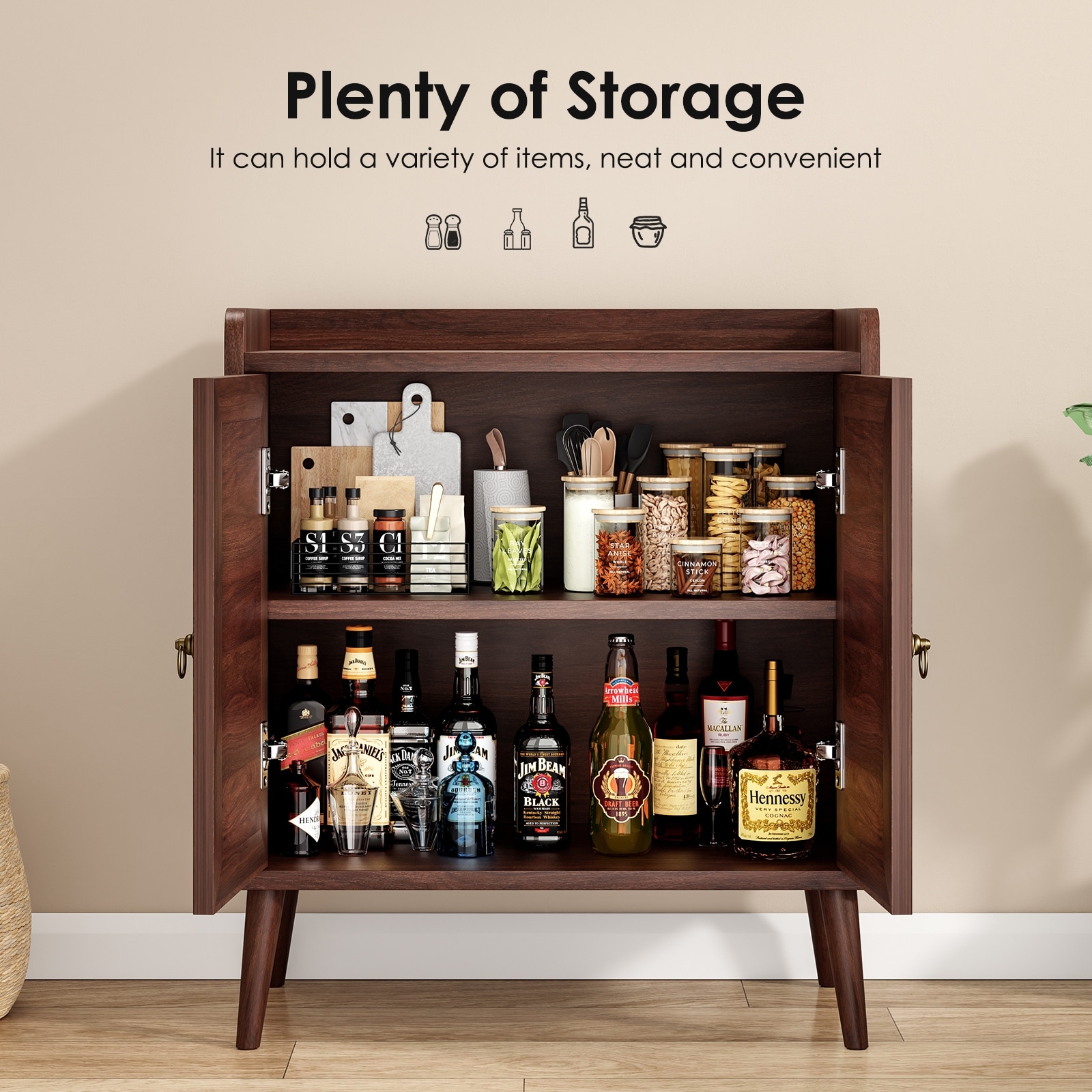 Sideboard Buffet Cabinet With Rattan Decorated Doors, Vintage Storage Solution