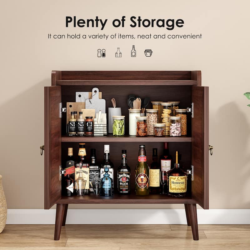 Sideboard Buffet Cabinet with Storage, Bar Liquor Cabinet with Rattan Decorated Doors, Credenza Console Tablefor Dining Room