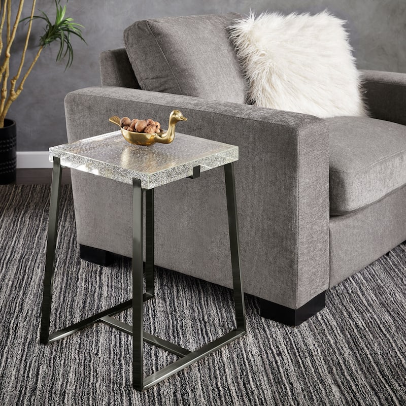Vardo Stainless Steel Cast Glass Top Table by iNSPIRE Q Modern - Square End Table - Iron Grey Finish