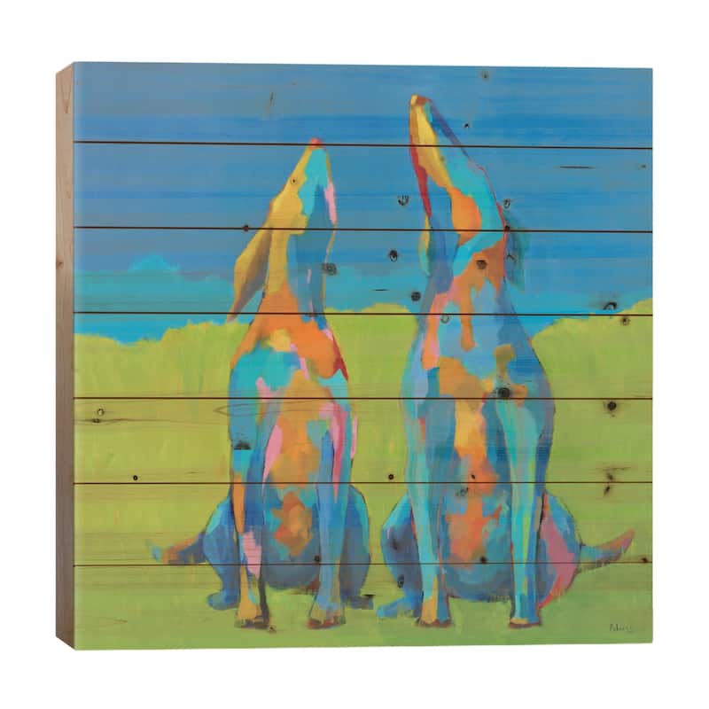 Howling Hounds Print On Wood by Phyllis Adams - Multi-Color - 26x26x1.5