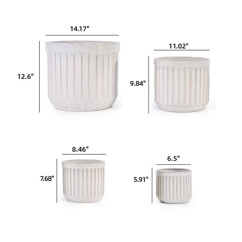 Set of 4 Handmade Ceramic Pots for Succulents with Vertical Grooves