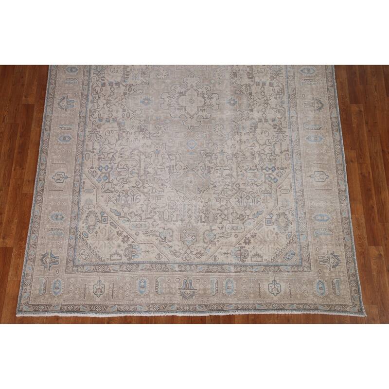 Handmade Vintage Distressed Tabriz Persian Rug Handmade Wool Carpet - 6'7" x 9'7"