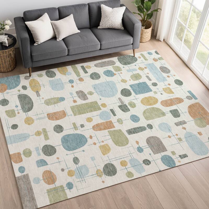 Machine Washable Indoor/ Outdoor Contemporary Fun Chantille Rug