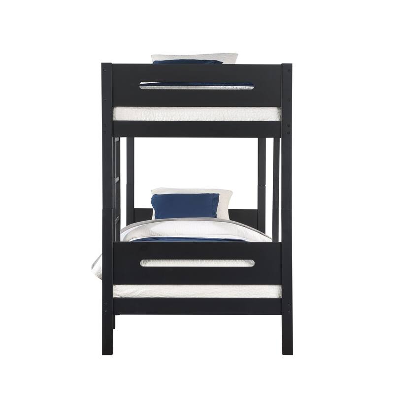 Twin over Twin Size Solid Wood Bunk Bed with Ladder and Fence for Kids