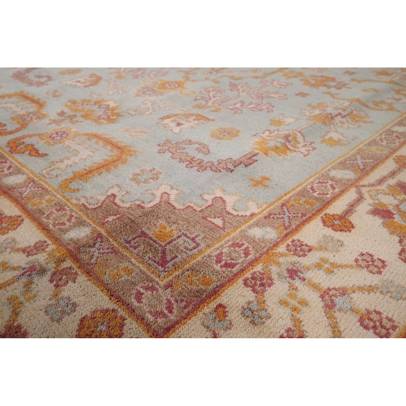 Light Blue Oushak Indian Area Rug Hand-Knotted Oriental Wool Carpet - 8'0"x 10'0"