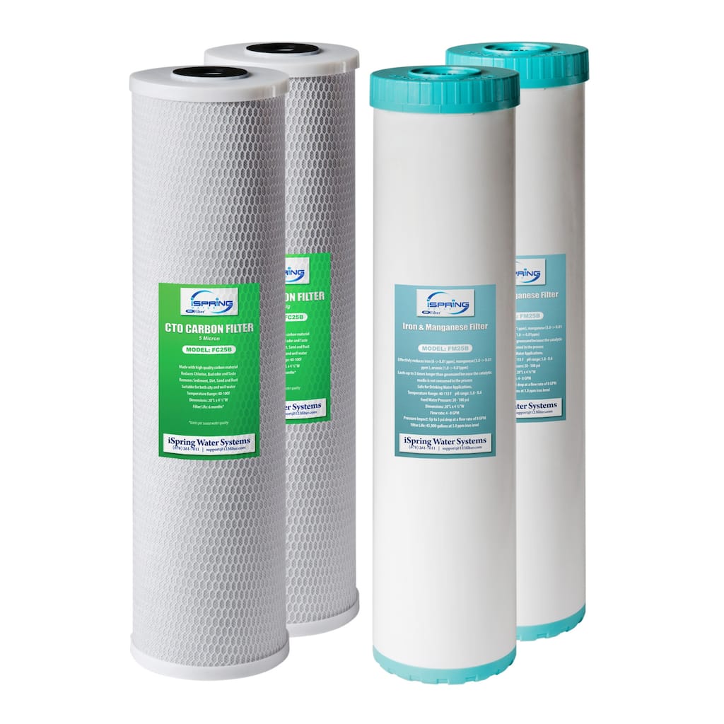 iSpring F4WGB22BM Replacement Water Filters for 2-Stage 20" Whole House Water Filter, 1-Year Supply, Fits WGB22BM