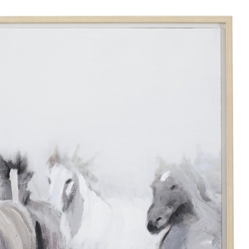 Canvas Horse Framed Wall Art with Brown Frame - Gray - Roche River Decor