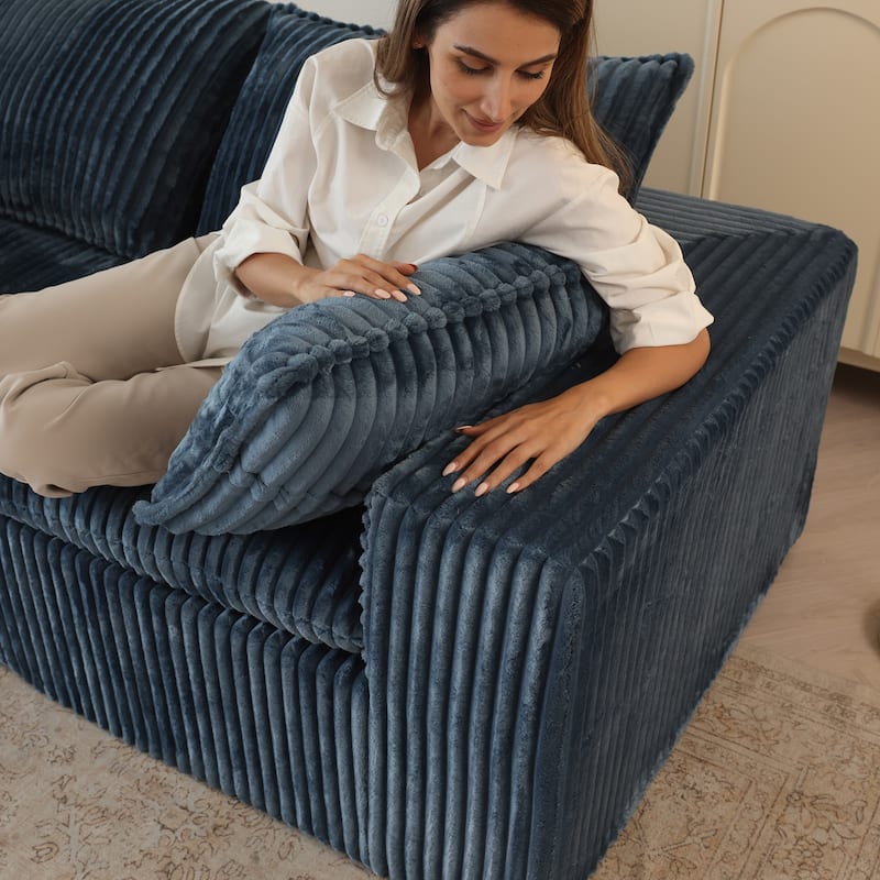 Modular Deep Seat Couch U-shaped Sectional Sofa with Chaise Lounge Corduroy Upholstered Sleeper Sofa Bed with Ottomans