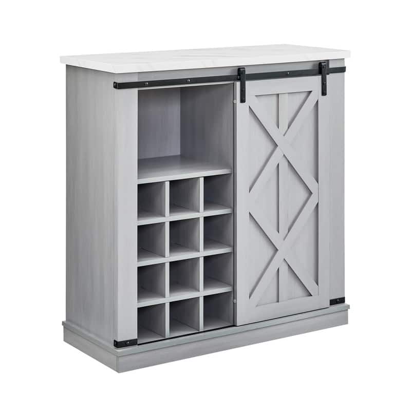 37 in. Barn Door Buffet Bar Cabinet with Wine Rack