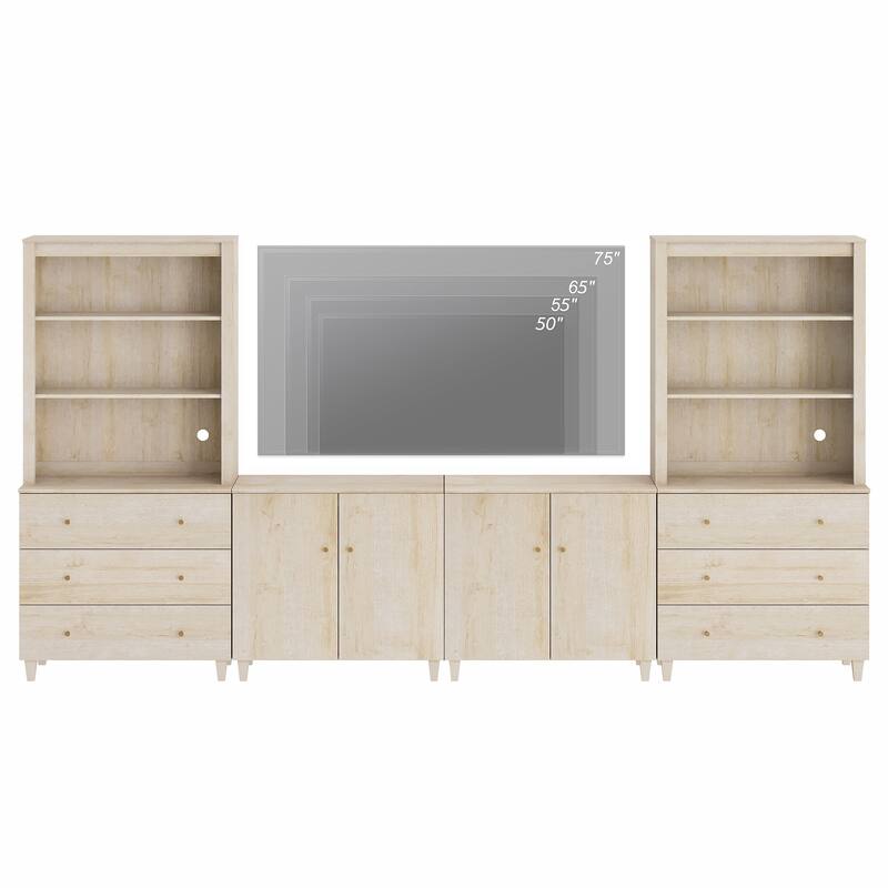 WAMPAT Modern Entertainment Center with Bookshelves for 75" TVs