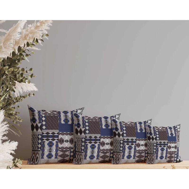 Patched Perfection Faux Suede Reversible Throw Pillow Blue and Quartz