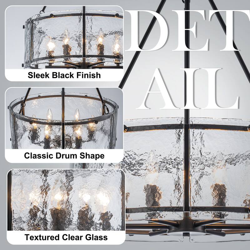 Starsky 6-Light Modern Drum Textured Glass Kitchen Island Chandelier