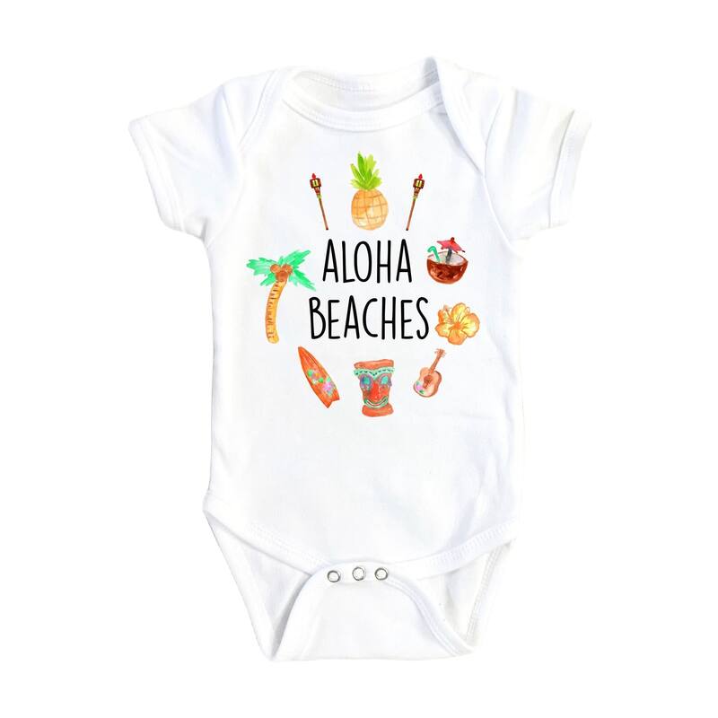 Aloha Beaches - Baby Boy Girl Clothes Infant Bodysuit Funny Cute Newborn - Natural - Newborn