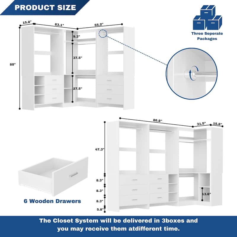 Cimly Set of 3 Freestanding Corner Closet System, Space-saving Closet Organizer for Walk-in/ Reach-in Closet