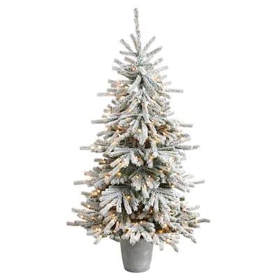 6ft. Flocked Pine Artificial Christmas Tree with 758 Branches & 250 LED Lights in Decorative Planter - Winter Holiday X-Mas Glow