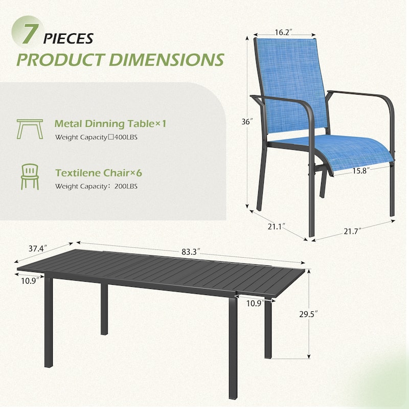 5/7/9-Piece Outdoor Patio Dining Set with Stackable Textilene Chairs and Slatted Table, Furniture with Adjustable Umbrella Hole