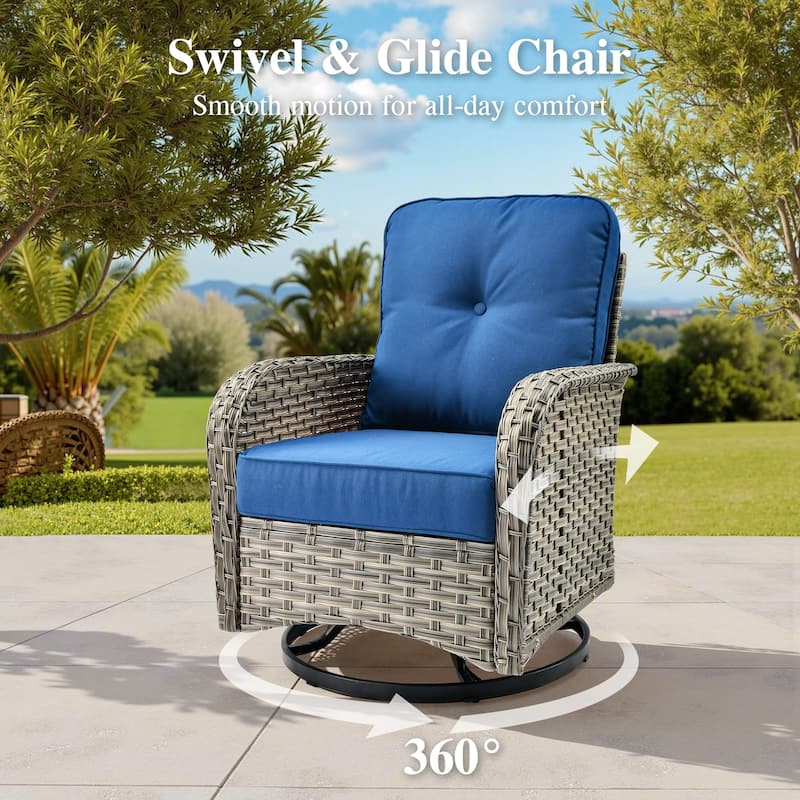 OVIOS 8 Pieces Wide Arm T shaped Seat Curved Swivel Chair Set With Ottoman