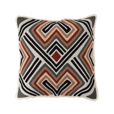 Cotton Embroidered Pillow with Pattern and Fringe