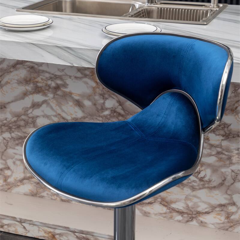 Roundhill Furniture Masaccio Velvet Upholstered Adjustable Swivel Barstool, Set of 2