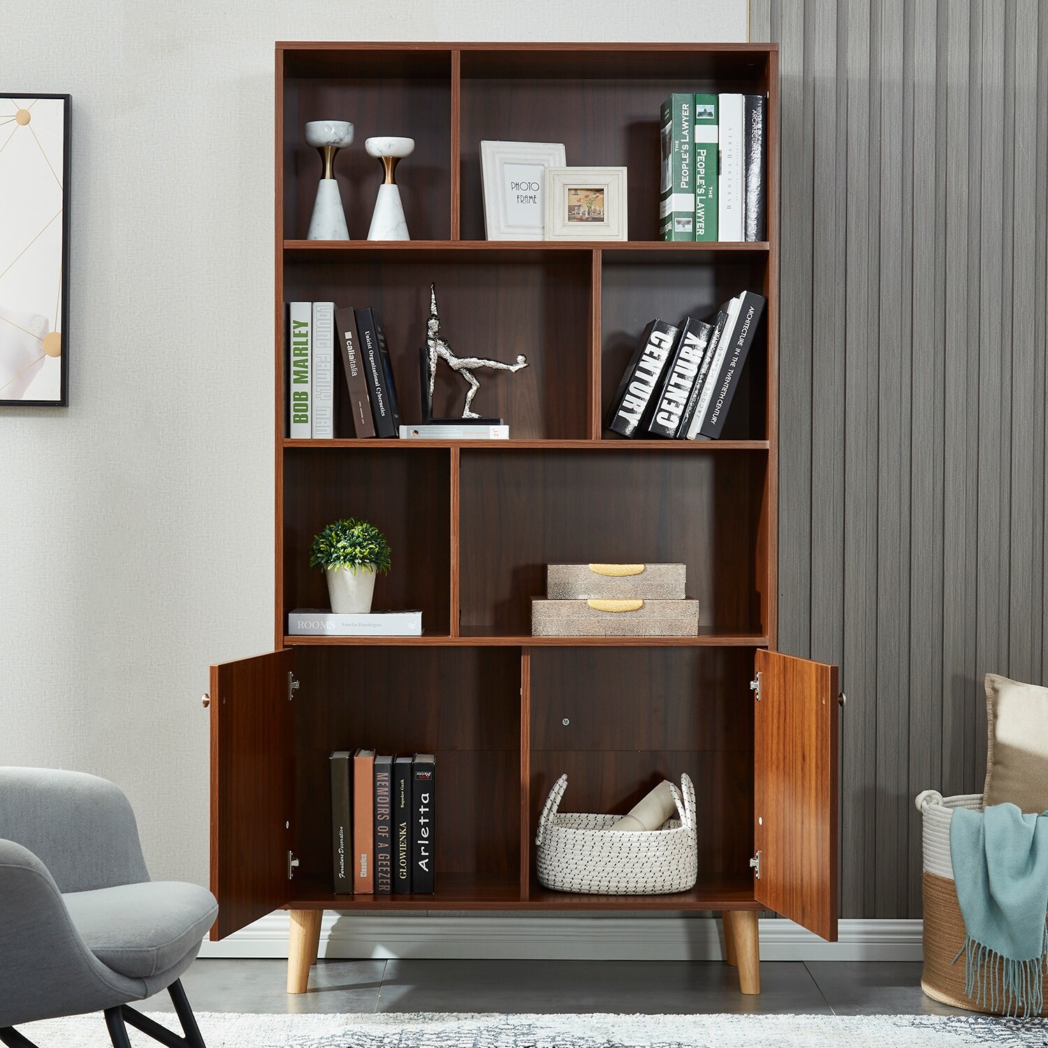 Modern walnut bookcase discount