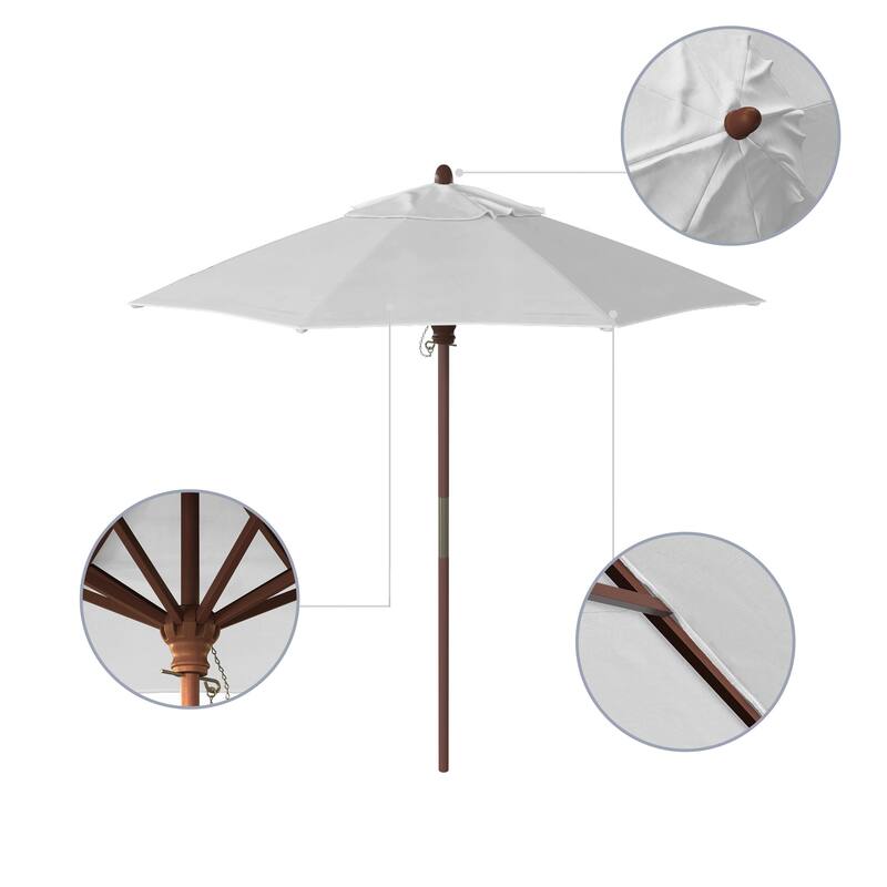 California Umbrella 7.5' Round Marenti Wood Frame Patio Umbrella with Pacifica Fabric, Base Not Included