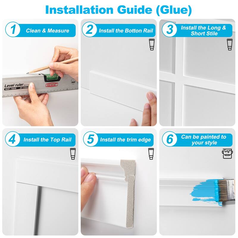 Art3d White Wainscoting Decorative Trim Set 12panels Kit or 25Panels Kit