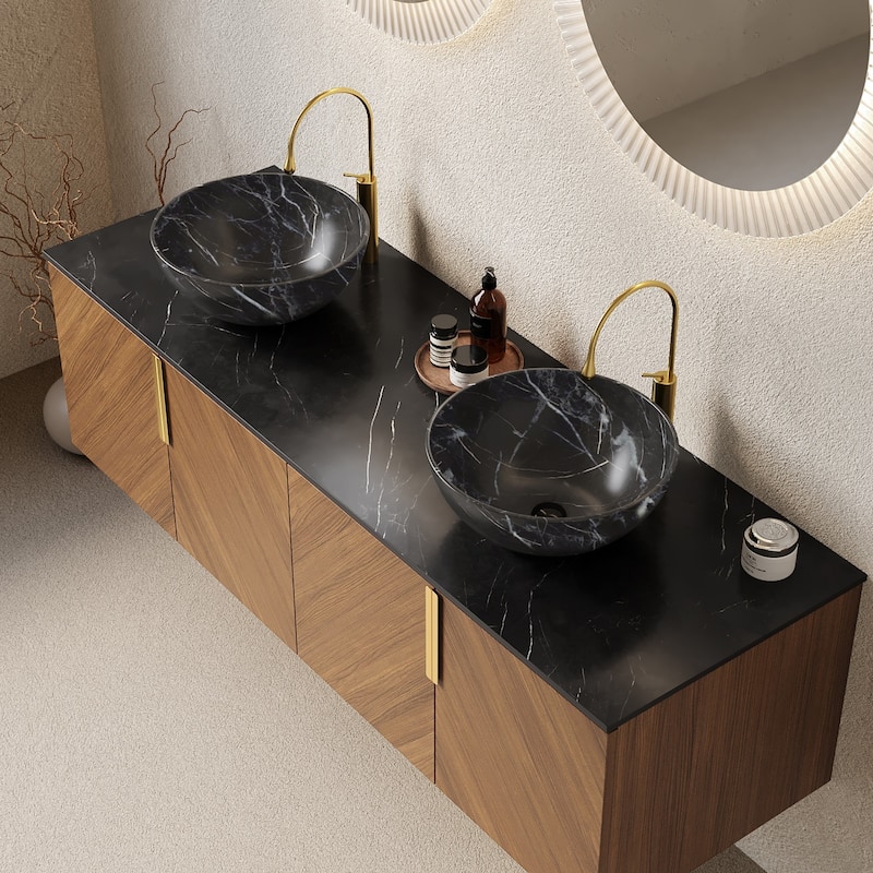 Wall Mounted Bathroom Vanity with Sintered Stone Countertop and Sink