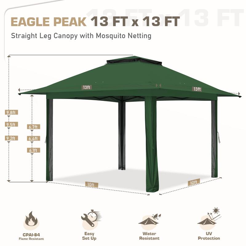 EAGLE PEAK 13x13 Pop Up Gazebo with Mosquito Netting, Easy Up Screened Canopy for Patio and Backyard, Easy Set-up Outdoor Gazebo