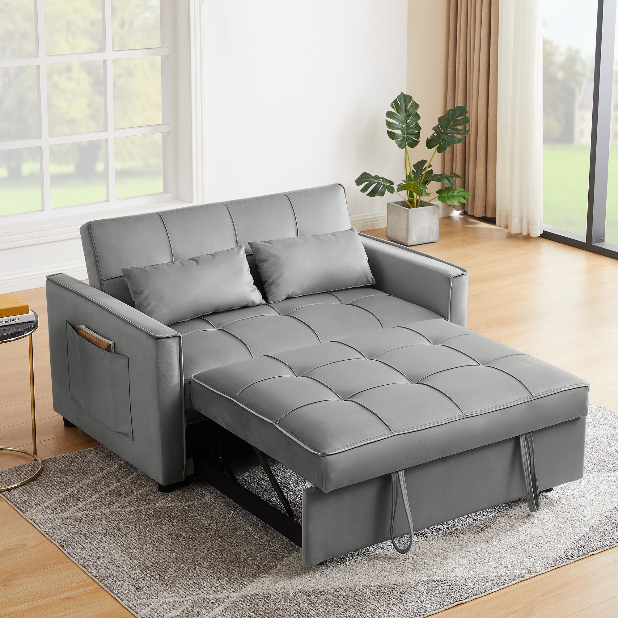 Grey velvet shop sleeper sofa