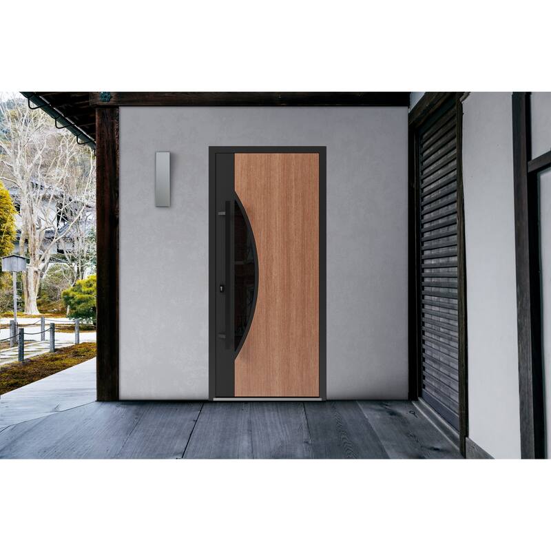 Front Exterior Prehung Steel Door Ronex 1077 Teak Entry Metal Painted W36xH80 Left hand Inswing