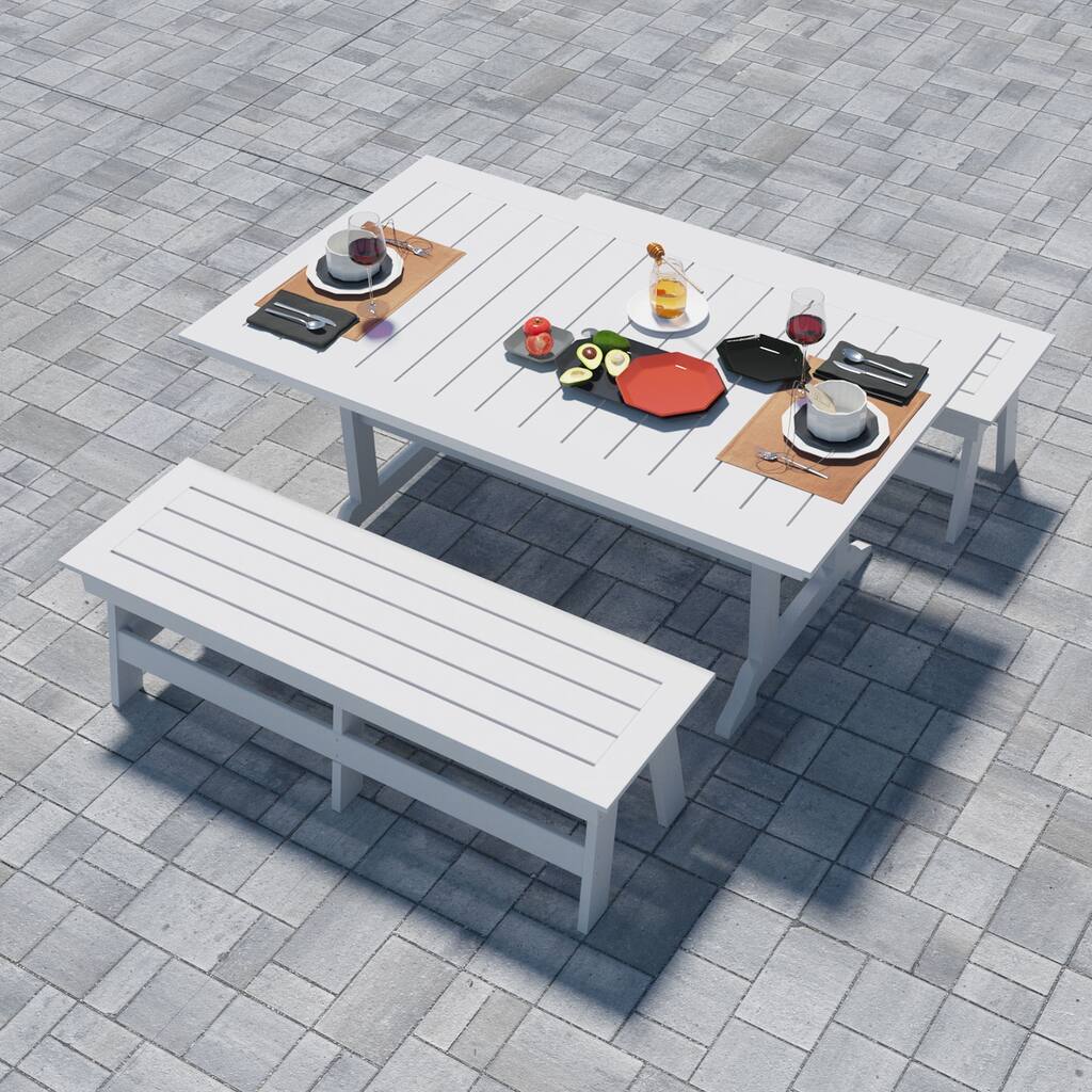 Outdoor Patio Recycled Plastic Rectangular Dining Table - N/A