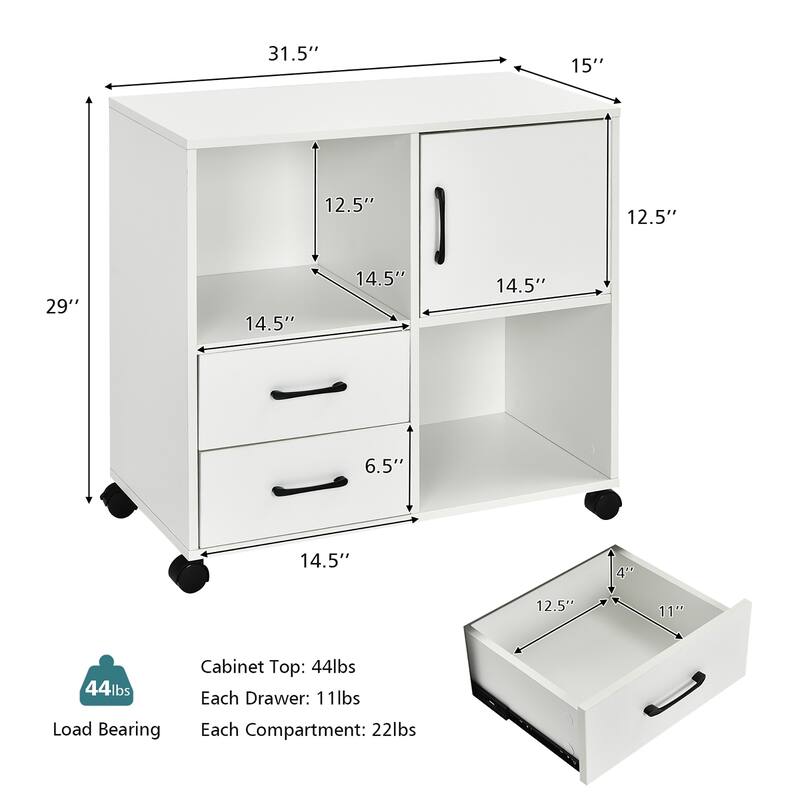 Costway File Cabinet Mobile Lateral Printer Stand with Storage Shelves
