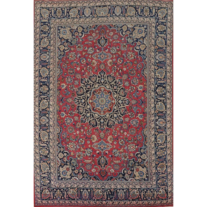 Signed Mashad Vintage Persian Area Rug Handmade Wool Carpet - 8'3" x 11'3"