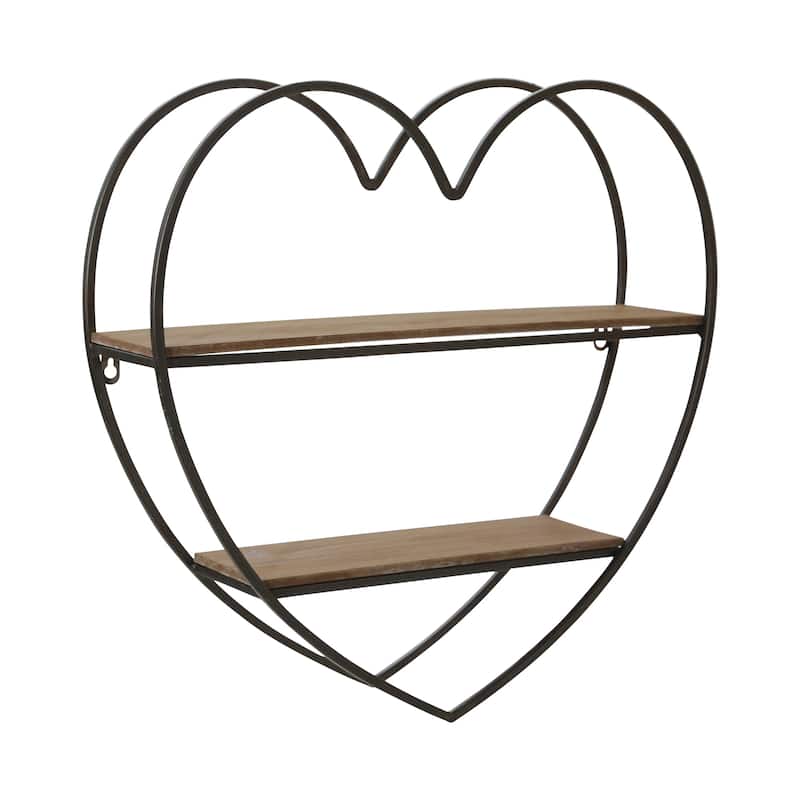 Sagebrook Home Two-tier Heart Shaped Metal Wall Shelf - 20" x 5" x 20" - Black