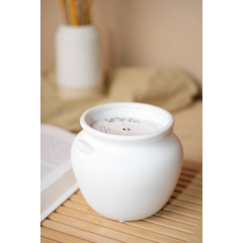 5in Sandwhite Ceramic Urn Candle - 23 oz