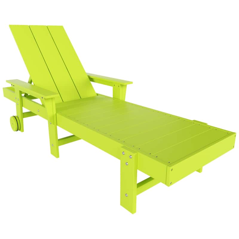 Shoreside Modern Poly Reclining Eco-Friendly All Weather Chaise Lounge With Arms & Wheels - Lime