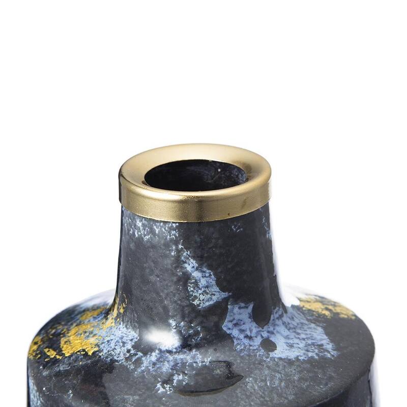 14" Blue And Gold Abstract Bud Glass Table Vase - 6.30