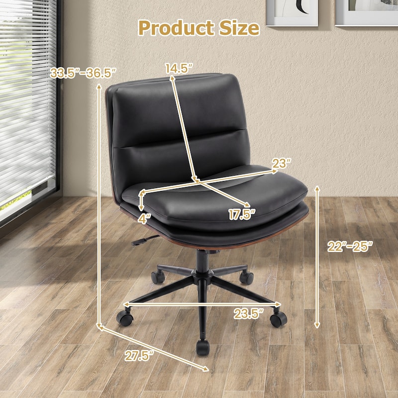 Gymax Armless Office Chair w/Wheels Curved Backrest Padded Seat Smooth