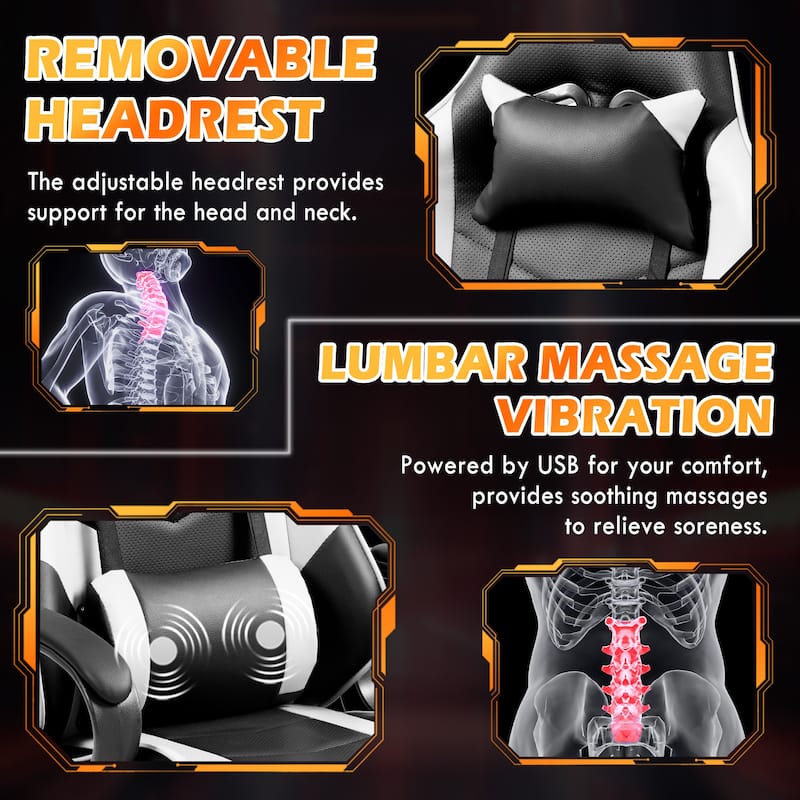 EROMMY Ergonomic Gaming Chair with Massage Lumbar, Rocking Function, Adjustable Support, 360° Swivel